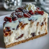 Christmas Cheesecake Slab served with whipped cream swirls on a crunchy biscuit base.