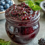 Glossy blackberry jalapeño BBQ sauce shimmering in a jar, ready for grilling.