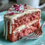 Decadent rosé velvet cake, perfect for bridal showers, with creamy frosting.