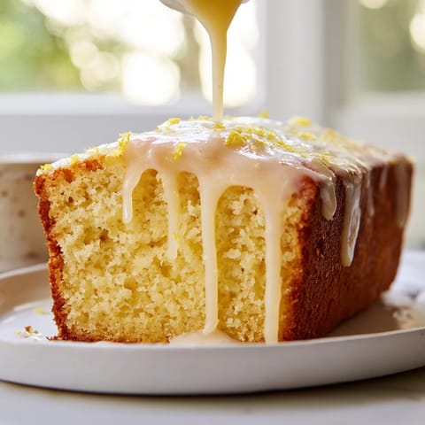 Slices of moist, dense Lemon Pound Cake, studded with lemon zest, are arranged on a white plate for dessert.