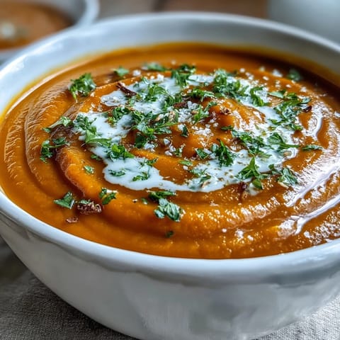 A pot of simmering Carrot Ginger Soup blends sweet carrots and zesty ginger, creating a comforting and healthy vegan meal.