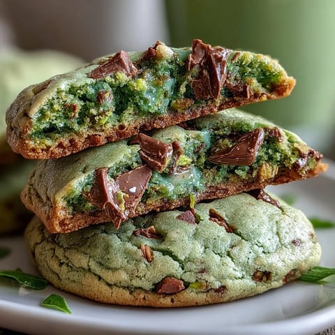 Soft and chewy pistachio cookies, naturally colored with spinach, perfect for St. Patrick's Day celebrations.