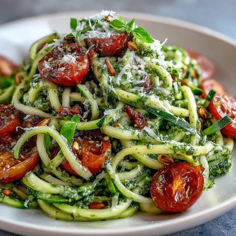 Zucchini Noodles Pesto Tomatoes
