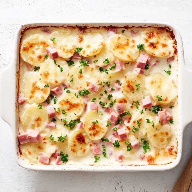 Serving scalloped potatoes with ham alongside a fresh green salad for a comforting dinner.