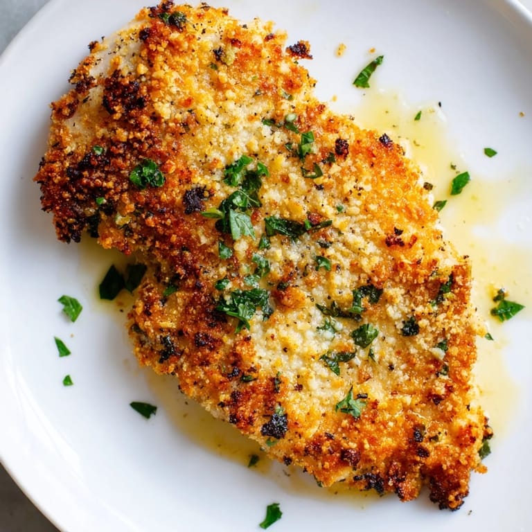 Savory Roasted Garlic Parmesan Chicken served hot on a plate, garnished with fresh parsley and ready for a weeknight dinner.
