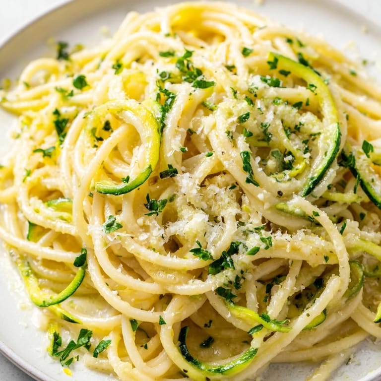 Tossed in a skillet, this easy Lemon Zucchini Pasta glistens with buttery sauce, garlic aroma, and crisp-tender zucchini ribbons.