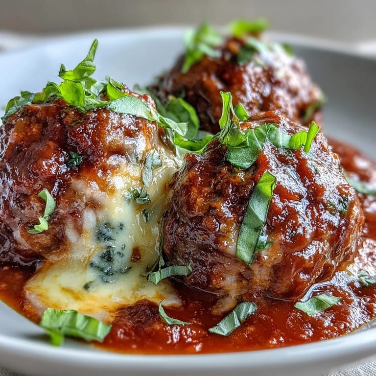 Tender Cheesy, Garlicky Meatballs With Marinara ready to serve, paired with crusty bread for dipping into the savory sauce.