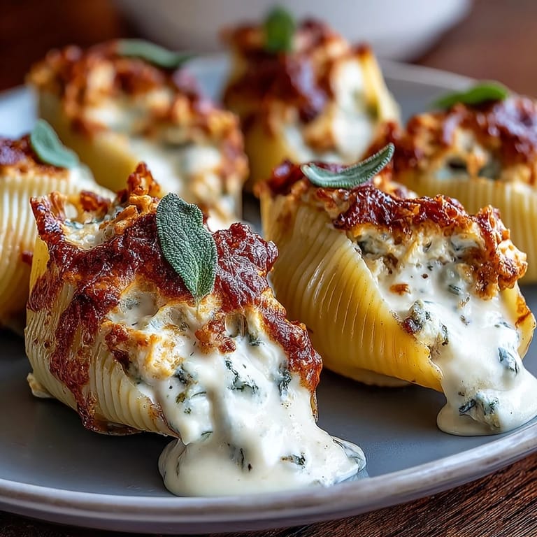 Creamy filling of pumpkin, smoked Gouda, and ricotta tucked inside jumbo pasta shells.