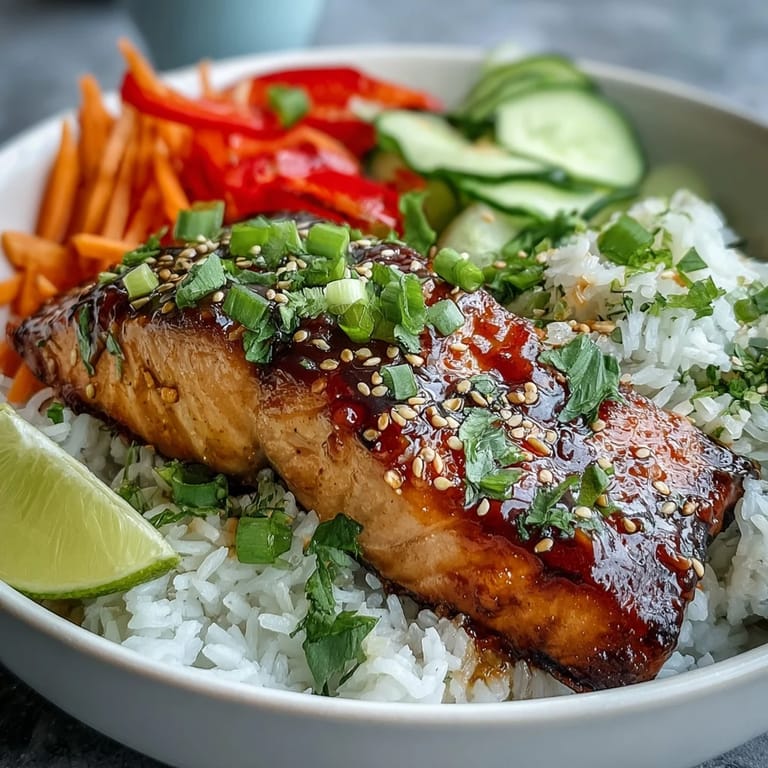 Easy weeknight dinner: baked salmon with edamame and colorful veggies, drizzled with sweet glaze.