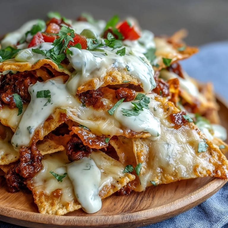 Gooey cheese sauce cascades over hearty Loaded Baseball Nachos with Jalapeños, juicy seasoned beef, and fresh toppings—an irresistible crowd-pleasing appetizer.
