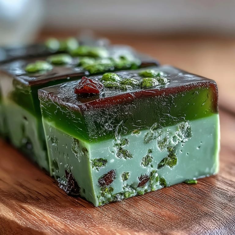 Delicious yokan Japanese red bean jelly with creamy matcha, perfectly set and chilled.