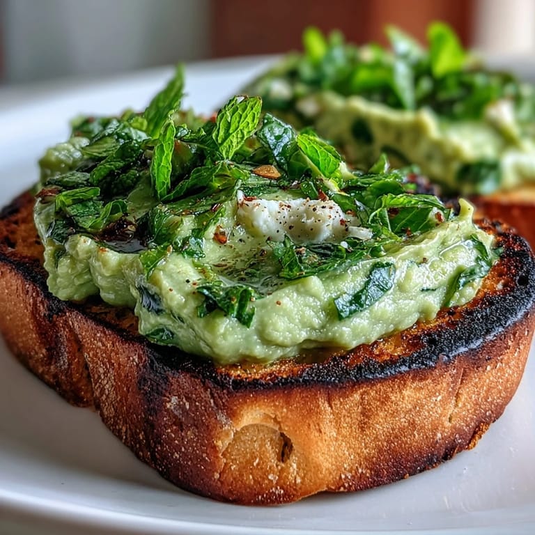 Taste of Italy: delectable fava bean and mint bruschetta on char-grilled sourdough.