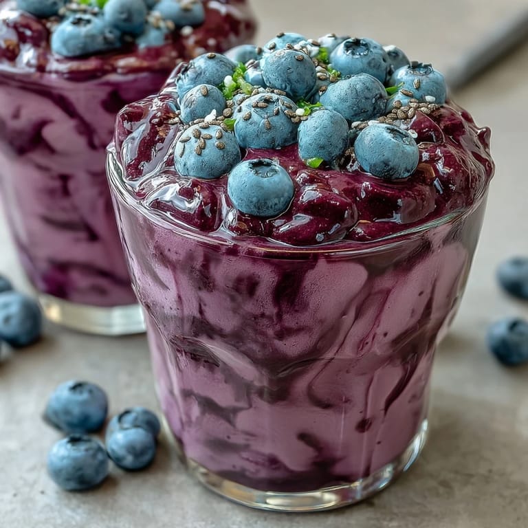 Creamy Probiotic Kefir Smoothie with blueberries and flaxseed, ready to enjoy.