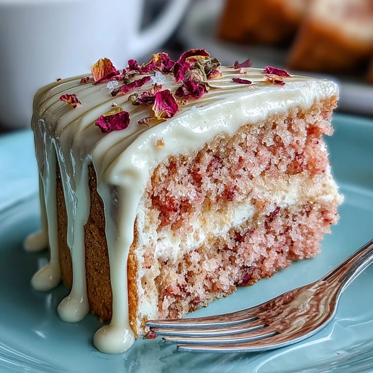 Beautiful pink rosé velvet cake elegantly adorned with flowing gold drip.